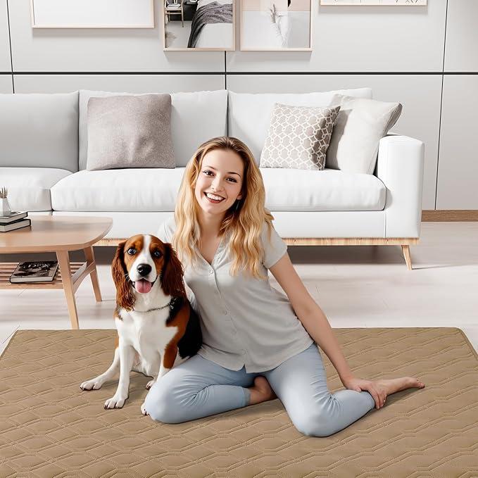 Smiry Waterproof Dog Blanket, 82x120 Inch Soft Pet Bed Cover Reversible, Washable Sofa Couch Furniture Protector for Small Medium Large Dog Puppy Cat, Geometric, Camel/Beige