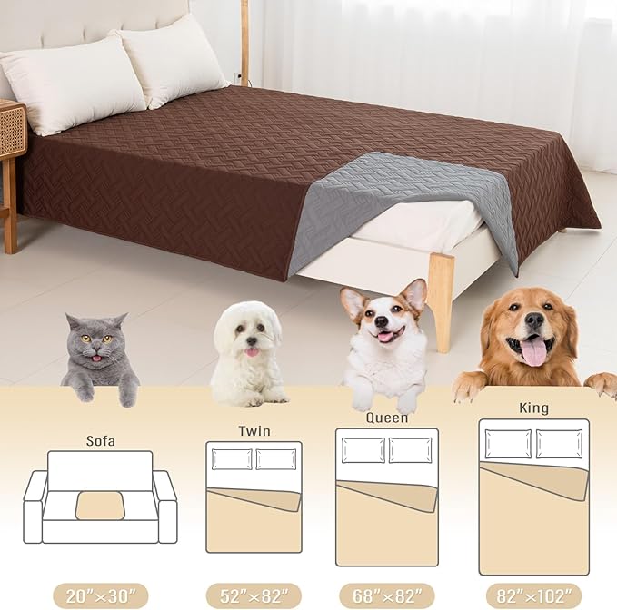BOCTOPUG Dog Bed Cover for Pets - Blankets Rug Pads for Couch Protection Waterproof Bed Covers Dog Blanket Furniture Protector Reusable Changing Pad (Dark Grey+Brown, 20"x30")