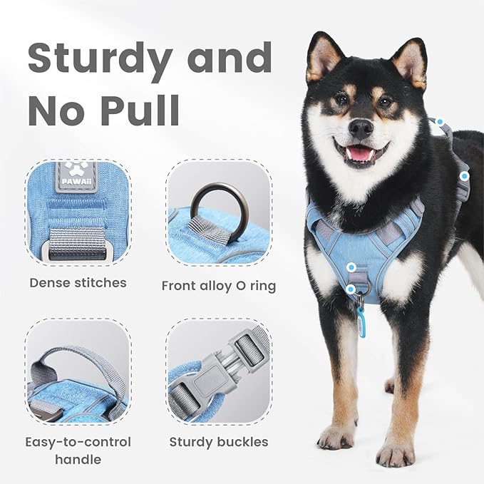 Pawaii Dog Harness for Small Dogs, Dog Harness with Pet ID Tag, No Choke Dog Harness, Adjustable Soft Padded Pet Vest with Easy Control Handle