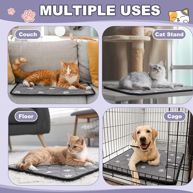 Riakrum 4 Pack Self Heating Cat Bed Pad Self Warming Pet Dog Mat Non Slip Washable Cat Kennel Crate Pad with Storage Bag for Indoor Outdoor Small Medium Dog Kitten(20 x 28 Inches)
