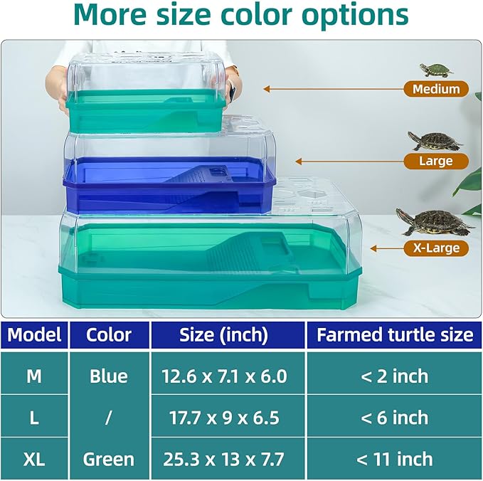 Turtle cage Tortoise Terrarium with Pump&Filter with Shower Function Easy to Change Water and Clean Water for Turtle Horned Frog Hermit Crab Green, XL