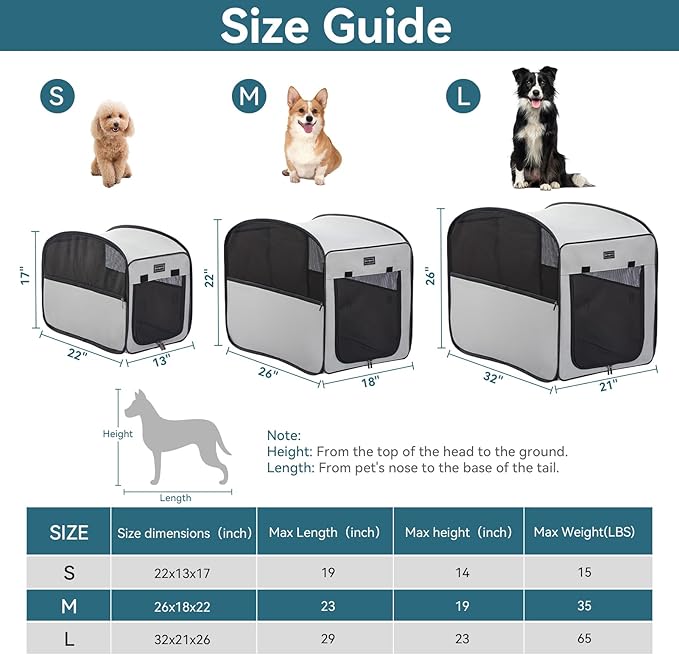 Petsfit Collapsible Dog Crate,Travel Crate for Cat/Puppy,Pop Up Small Pet Cage for Indoor/Outdoor,Lightweight Soft Dog Kennel Carrier for Small Dogs,Grey