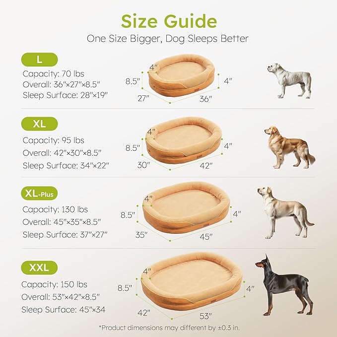 Jumbo Orthopedic Dog Bed, Big Dog Beds for Extra Large Sized Dogs with Full-Surround Bolsters, Dual-Sided Dog Cooling Bed with Memory Foam, Washable Pet Sofa Couch with Nonslip Bottom, Brown