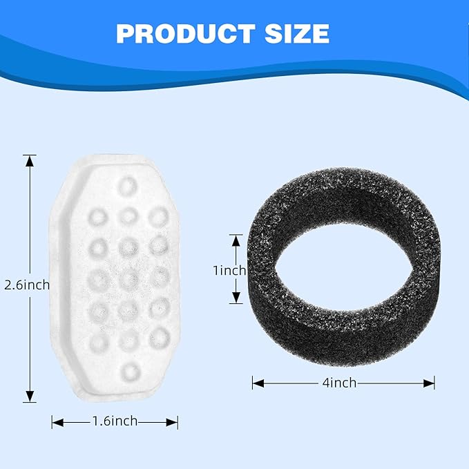 Cat Water Fountain Filters Pre-Filter Sponges for 3.2L/108oz Automatic Pet Fountain Dog Water Fountain (12 Filters& 12 Sponges)
