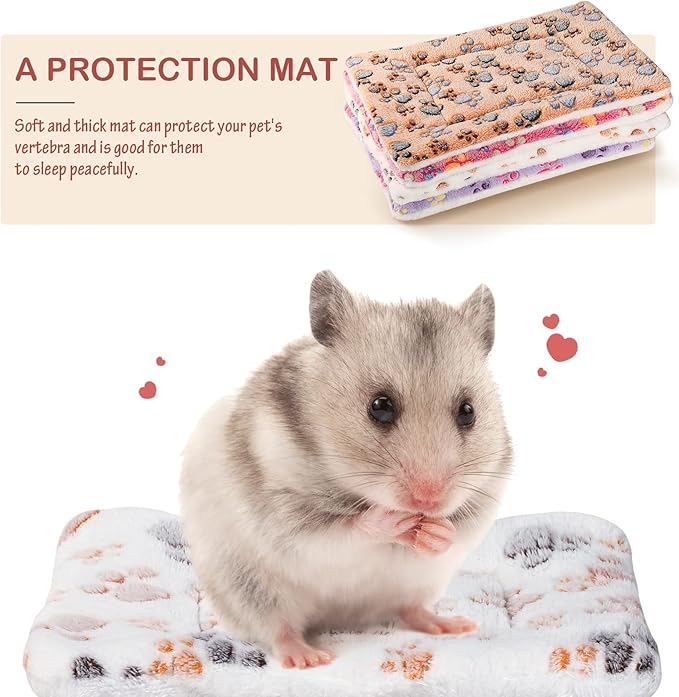 Tuanse 4 Pack Ultra Soft Dog Cat Bed Mat with Cute Prints Reversible Fleece Dog Crate Kennel Pad Cozy Washable Thickened Hamster Guinea Pig Pet Bed Mat for Small Animals(13 x 10 Inches,Vivid Color)