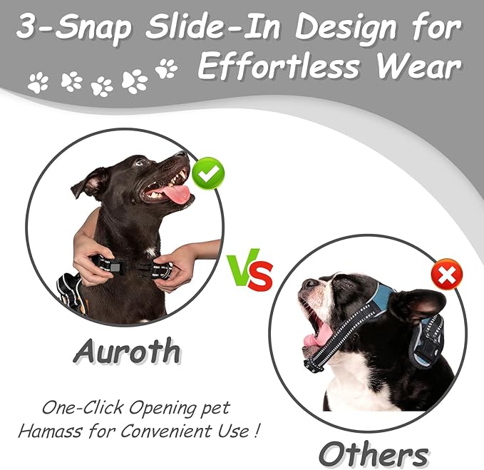 AUROTH XL Dog Harness, No Pull Dog Vest Harness with Handle, AIRTAG Holder, Reflective Strips, Adjustable, Large Dog Harness, Black