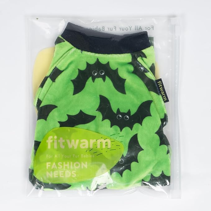 Fitwarm Halloween Bat Dog Pajamas, Funny Costumes for Small Dogs Boy Girl, Pet Outfit, Lime Green, Black, XL