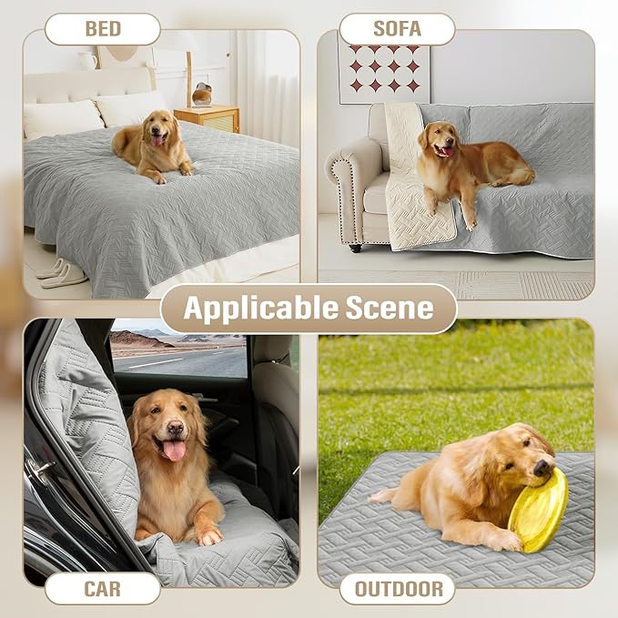 BOCTOPUG Dog Bed Cover for Pets - Blankets Rug Pads for Couch Protection Waterproof Bed Covers Dog Blanket Furniture Protector Reusable Changing Pad (Light Grey+Ivory, 52"x82")