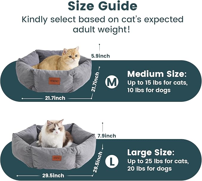 Large Cat Bed, Washable Orthopedic Cat Beds for Indoor Cats, Soft Donut Calming Dog Bed for Small Medium Dogs with Anti Slip Bottom, Cute Kitten Bed, 29.5x29.5x7.9 in, Gray