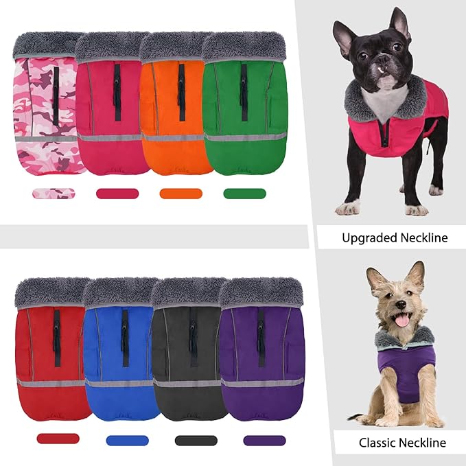 QBLEEV Warm Dog Coat Reflective Dog Jacket, Waterproof Dog Winter Coat Turtleneck Dog Clothes for Cold Weather, Thick Fleece Dog Snowsuit Christmas Dog Vest Pet Apparel for Small Medium Large Dogs S