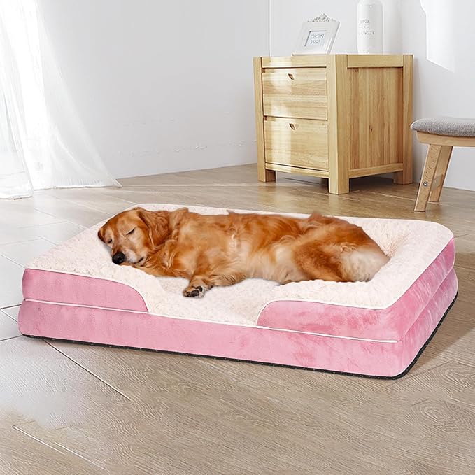 Orthopedic Dog Bed for Large Medium Sized, Washable Memory Foam Large Dog Bed, Medium Pet Sofa with Removable Cover, Washable Waterproof Pet Couch Beds(Pink, L)