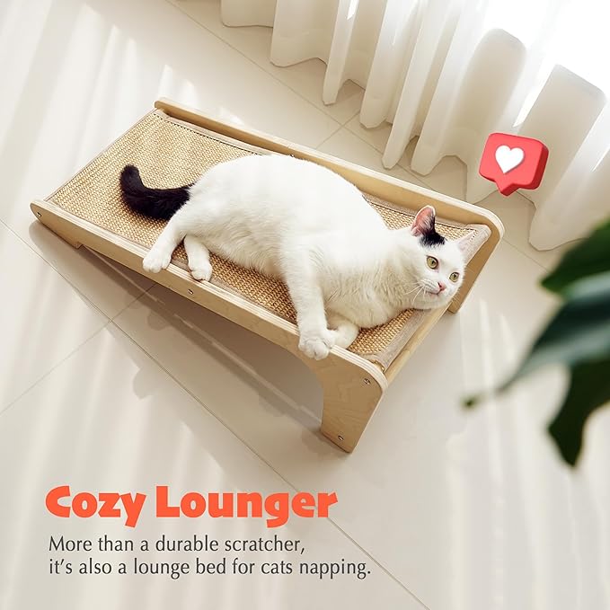 PETKARAY Cat Scratcher, Sisal Cat Scratching Ramp, L Shape Scratch Pad for Indoor Kitty, 27" Wall Furniture Protector with Mouse Toy