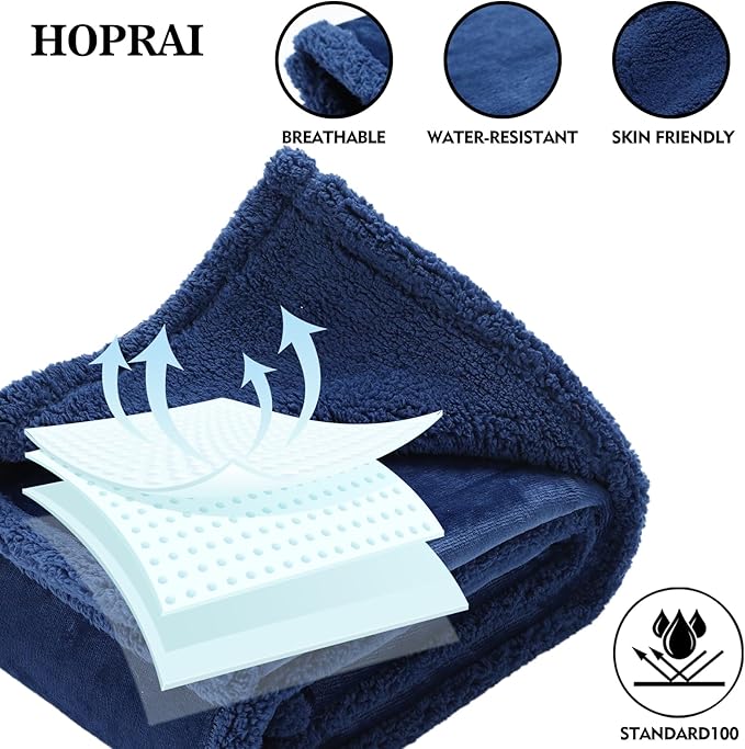 Waterproof Pet Blanket for Medium Large Dogs Washable Fluffy Thick Jacquard Shag Fleece Warm Sherpa Pet Blanket Cats Puppy Couch Protection (Navy blueXXL85*85inches)
