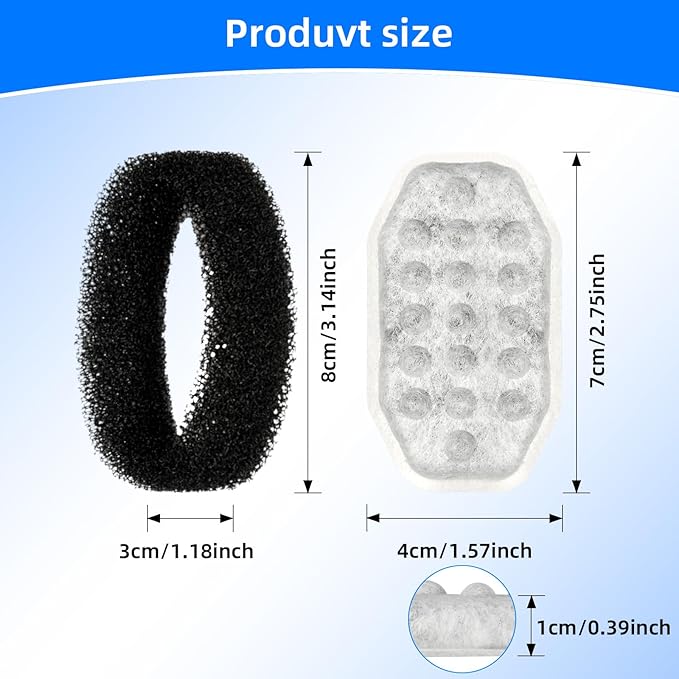 32 Pack Cat Water Fountain Replacement Filters & Pre-Filter Sponges for 108oz/3.2 Stainless Steel Pet Water Fountain