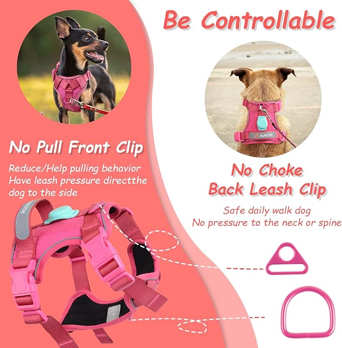 AUROTH Dog Harness for Large Dogs, Dog Vest Harness Large Size Dog, Large Dog Harness, No Pull Dog Harness for Large Dogs with Handle, XL Dog Harness, Rose Red XL
