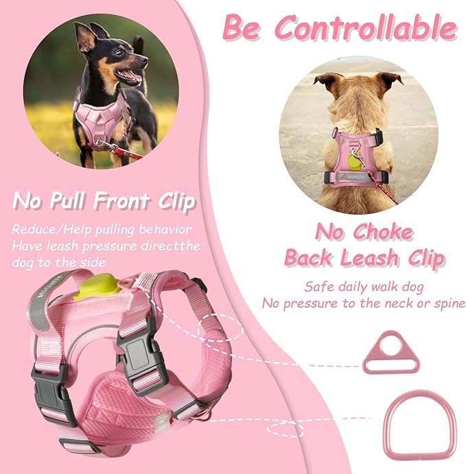 AUROTH Dog Harness for Large Dogs, Dog Vest Harness Large Size Dog, Large Dog Harness, No Pull Dog Harness for Large Dogs with Handle, XL Dog Harness, Pink XL