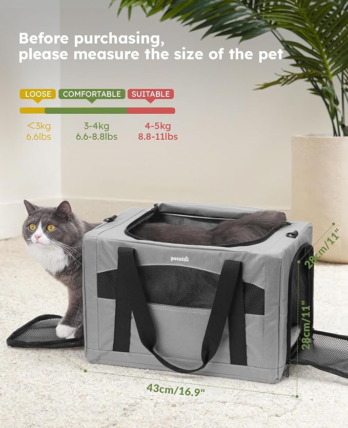 Pecute Cat Carrier Stale, Pet Carrier Breathable and Portable, Cat Carriers Bag with Scientific Hidden Partition, Carriers for Cat Under 11lbs, Dog Carrier Suitable for Travel and Outing, Gray