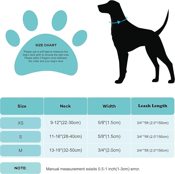 Bling Bow Tie Dog Collar and Leash Set, Cute Teal Boy Dog Collar with Bow and 5ft Leash for Medium Dogs Daily Walking or Christmas Holiday (Neck fit 13-19’’)