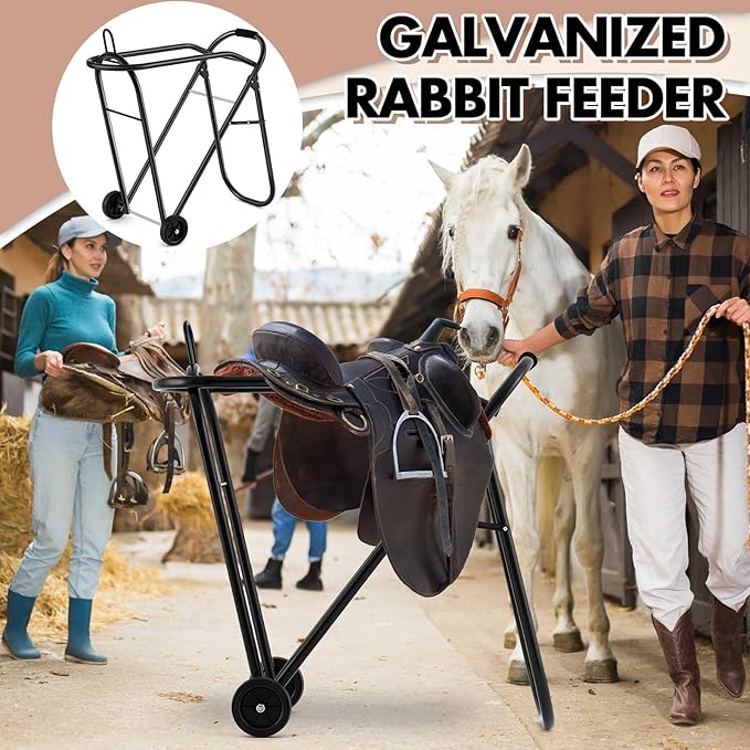 Horse Saddle Tack Cart with Wheels, Rolling Iron Heavy Duty Saddle Wheeler with Hooks Foldable Horse Equipments Stable Storage Tool for Moving Transport Essential Organizer Supplies