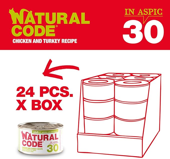 Natural Code Limited Ingredient Wet Cat Food Topper, High Protein, Low Fat, Additive-Free, Non-GMO, No Artificial Colors or Flavors, Chicken & Turkey in Aspic for Adult Cats, 24 Pack of 3oz Cans