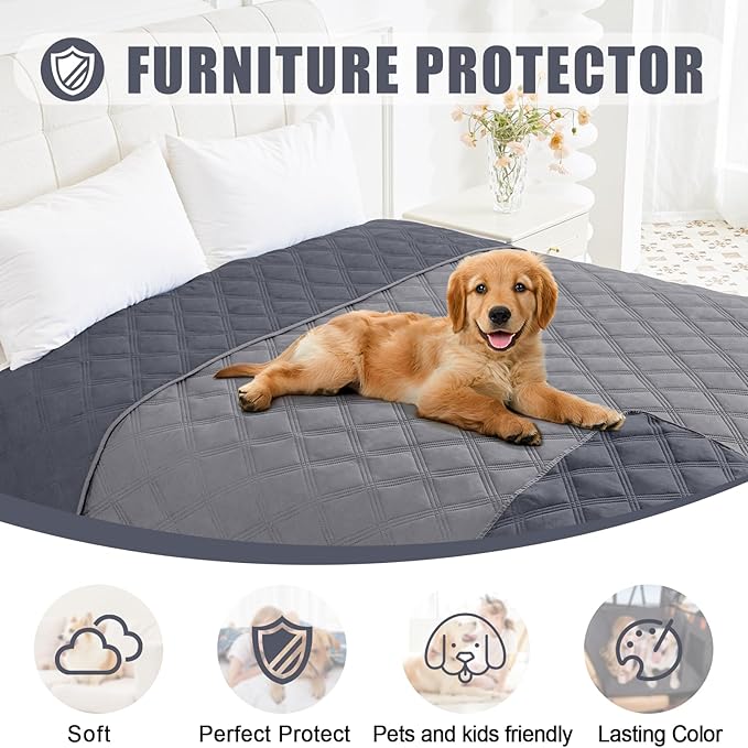 Smiry Waterproof Dog Bed Cover Blanket 82x120, Soft Reversible Pet Blanket, Washable Leakproof Cats Dogs Couch Cover for Sofa, Couch, Furniture, Lattice, Grey/Dark Grey