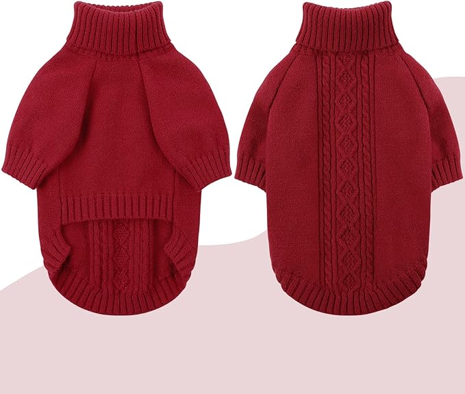 SAWMONG Dog Sweater for Large Dogs, Turtleneck Knitted Pullover Sweater Sweatshirt, Classic Winter Warm Pet Sweater for Boy Girl Cat Sweater (Red, L)
