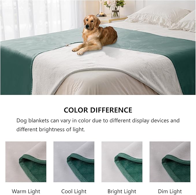 Waterproof Dog Blankets, Washable Pee Proof Pet Blanket for Couch, Soft Reversible Puppy Throw Furniture Protector Cover for Bed Sofa-52"x82",Green+Cream