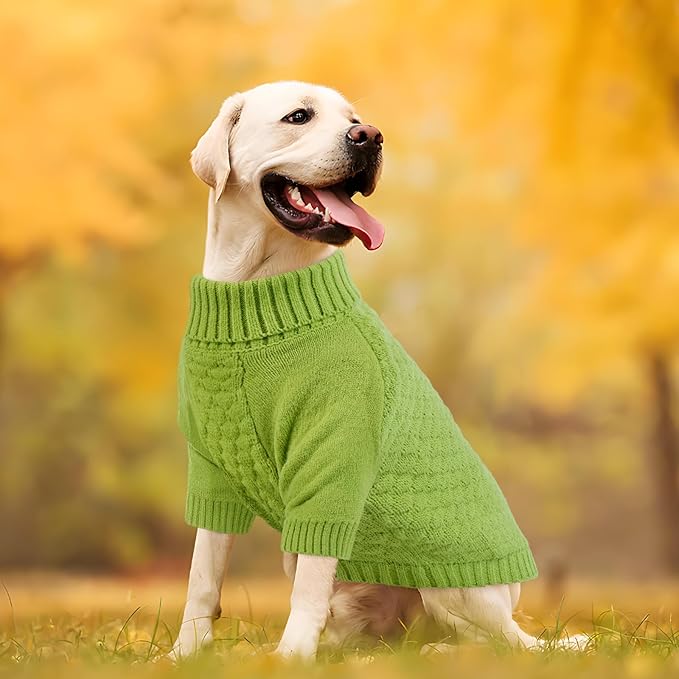 Kuoser Dog Sweaters for Medium Dogs Girl Boy, Solid Turtleneck Pullover Dog Sweater for Christams Holiday, Thick Warm Winter Fall Knitwear Half Sleeve Pet Sweater Outfit, Green M