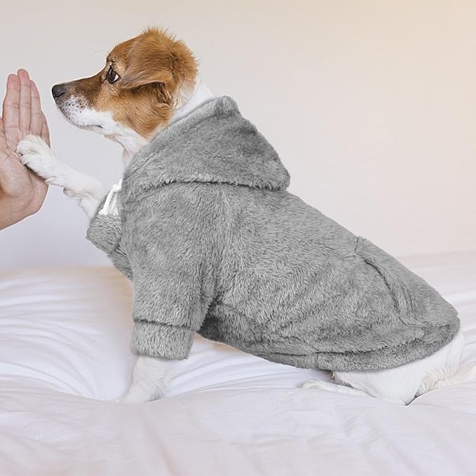 Dog Sweaters,Dog Hoodie,Warm Fuzzy Fleece Sweatshirt with Hood & Pocket,Leash Hole,Cozy Cold Weather Pet Clothes Pet Sweater for Small,Medium,and Large Dogs(Grey,M)