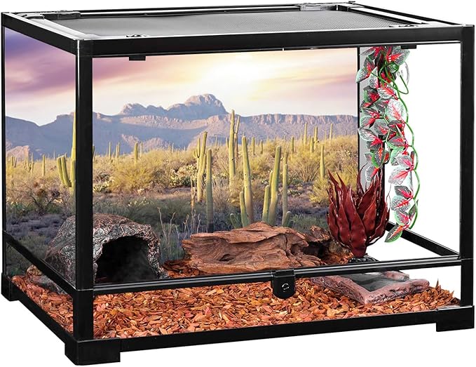 AWERT Reptile Habitat Background Blue Sky Oasis Mountain Cactus Sun and Desert Terrarium Background 24x12 inches
