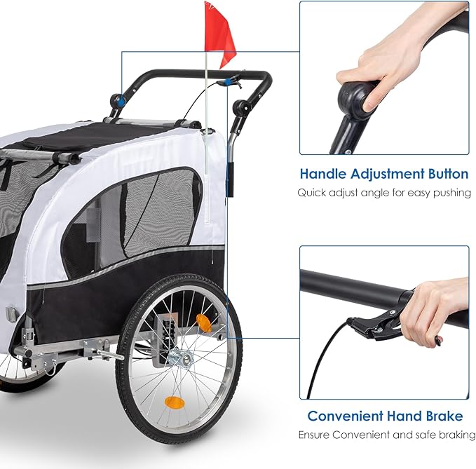 PEXMOR 2-in-1 Dog Bike Trailer,Pet Stroller Dog Trailer for Bicycle w/Universal Hitch,Pet Cart Bike Wagon Cargo Carrier for Dog Shock Absorber & Universal Wheel