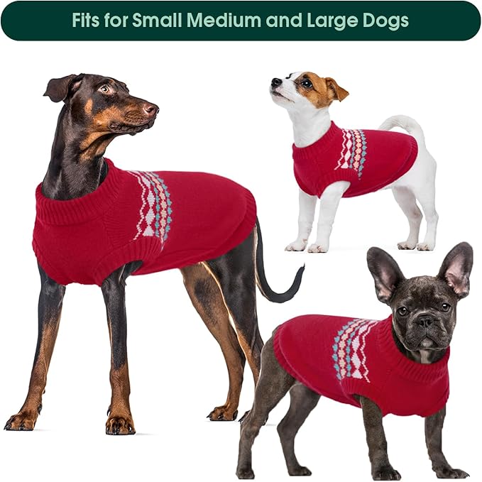 Kuoser Dog Sweater, Small Dog Sweater, Dogs Sweaters for Small Dogs Girl Boy, Thermal Puppy Christmas Sweaters Knitwear, Cold Weather Pet Winter Pullover Sweatshirt Apparel with Leash Hole, Red XS