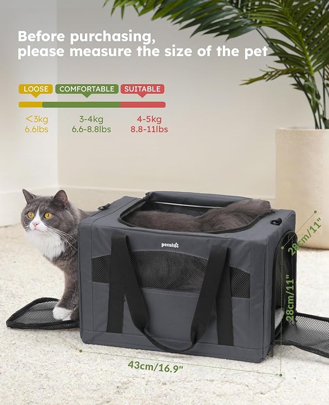 Pecute Cat Carrier Stale, Pet Carrier Breathable and Portable, Cat Carriers Bag with Scientific Hidden Partition, Carriers for Cat Under 11lbs, Dog Carriers Suitable for Travel and Outing, Dark Gray