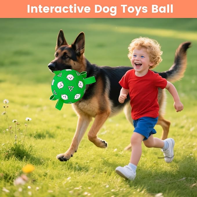 Dog Toy Soccer Ball with Grab Tabs, Durable Dog Soccer Ball, Dog Birthday Toys for Medium & Large Dogs, 8 Inch