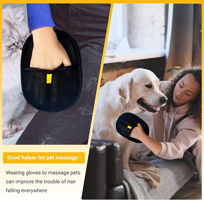 3Pack Upgraded Pet Hair Removal Glove for Dogs & Cats, Reusable Electrostatic Pet Hair Remover Glove for Couch, Furniture, Carpet & Car Seat, Best Grooming Gloves for Pets Hair Removal & Massage