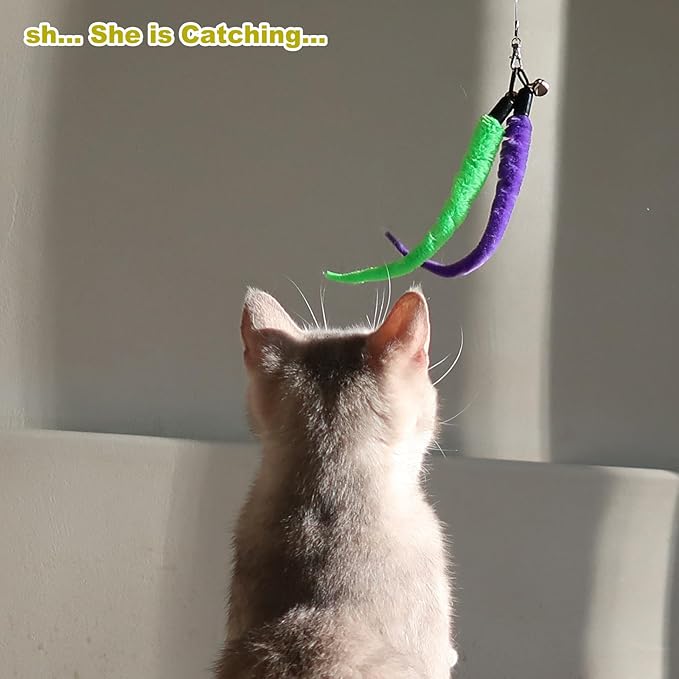 Cat Feather Toy, Retractable Cat Toys Wand 2 Wands & 9 Assorted Teaser Refills, Interactive Feather Teaser Wand Toy Bell Kitten Cat Having Fun Exerciser Playing