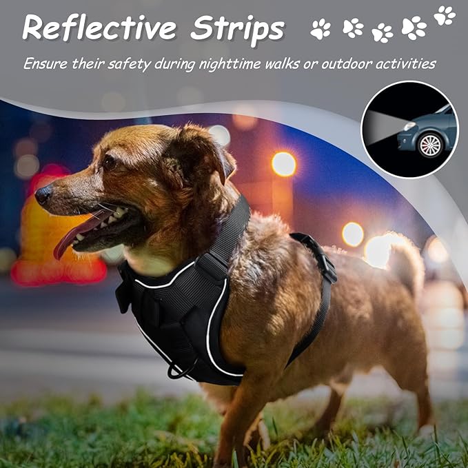 AUROTH XL Dog Harness, No Pull Dog Vest Harness with Handle, AIRTAG Holder, Reflective Strips, Adjustable, Large Dog Harness, Black