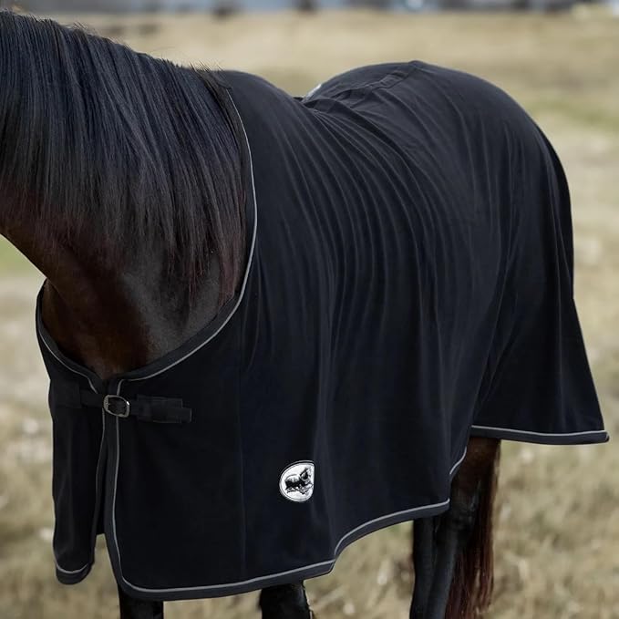 Jeffers Equine Elite Fleece Horse Cooler Blanket, 75 Inch – Soft, Adjustable Fit, Lightweight, Easy Care, Moisture Wicking Cooling Sheet with Surcingle for Post Exercise, Travel for Horses – Black