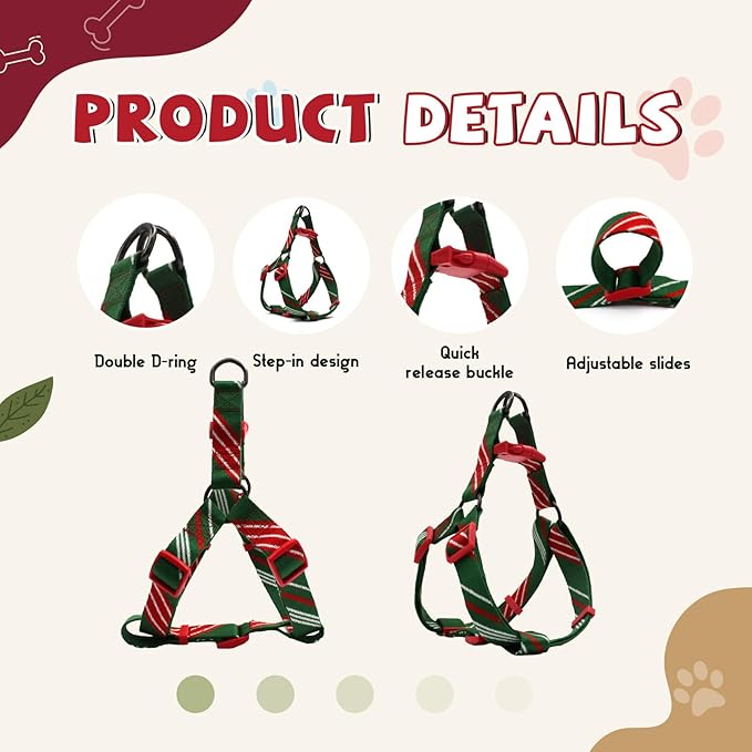 Dog Harness for Medium Dogs Step-in Adjustable Dog Harness, Red Mix Green,M