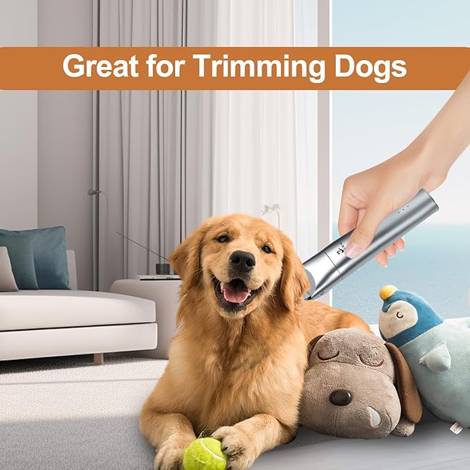 Dog Clippers Grooming Kit Hair Clippers with Nail Grinder Set 4 in 1, Cordless Electric Trimmer- Low Noise Paw Trimmer-USB Rechargeable Quiet Nail Grinder Shaver for Cats and Other Pets (Sliver)