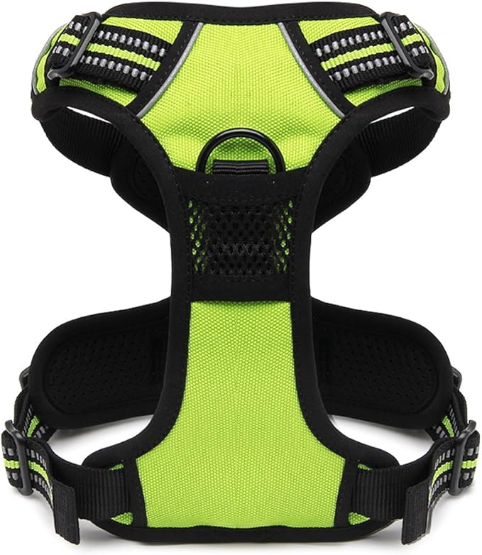 OLizee® New No Pull Dog Harness Outdoor Adventure Reflective Markings Pet Vest with Handle Adjustable Protective Nylon Walking Pet Harness Variety of Sizes and Colors,Green XL