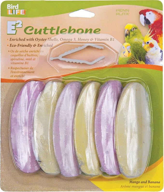 Penn-Plax Bird-Life Flavored E Cuttlebone 6 Pack – Mango & Banana – Enriched with Omega 3 and Vitamin B1 – Great for All Birds