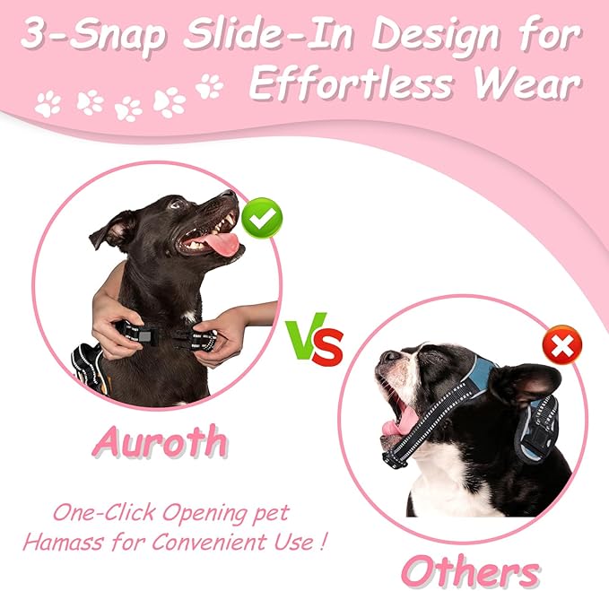 AUROTH Dog Harness for Large Dogs, Dog Vest Harness Large Size Dog, Large Dog Harness, No Pull Dog Harness for Large Dogs with Handle, XL Dog Harness, Pink XL