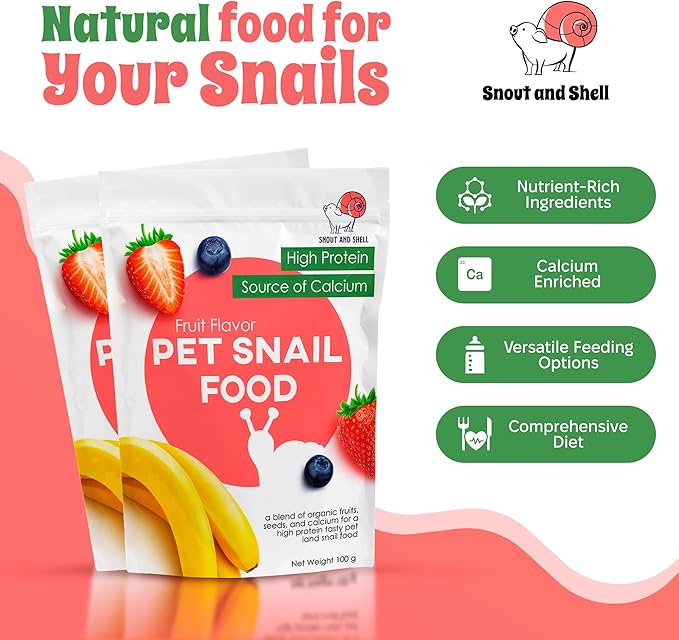 Snout and Shell & Shell Vegetable Flavored Pet Land Snail Food - Tasty High-Protein, Calcium Blend for Snails, Easy Addition to Your Garden Snails Terrarium or Snail Habitat
