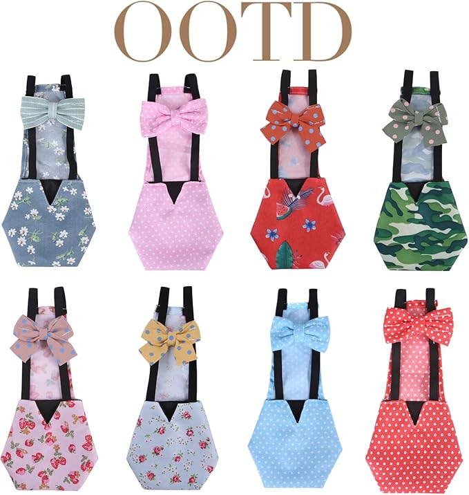MANON ROSA Chicken Diapers Bantam Hens - Reusable 3-Piece Set with Bow Ties Poultry Nappies Washable Waterproof for Geese Pet Ducks Silkie (Floral S)