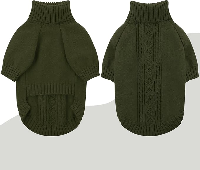 SAWMONG Dog Sweater for Small Dogs, Turtleneck Knitted Pullover Sweater Sweatshirt, Classic Winter Warm Pet Sweater for Boy Girl Pet Chihuahua, French Bulldog, Golden Retriever, Pug, Cat (Green, XS)