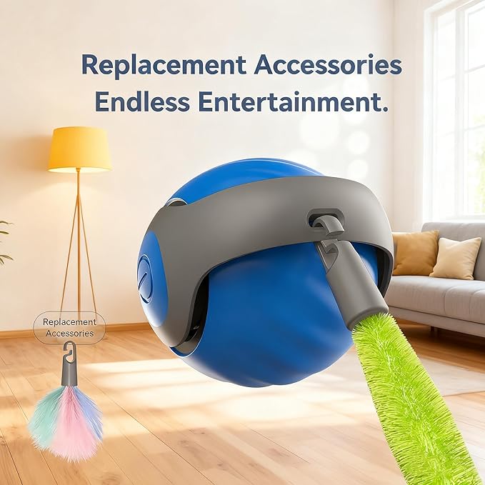 Cat Toys for Indoor Cats-Automatic Interactive Cat Toy with 2 Speeds Rechargeable Cat Enrichment Toys,Moving Cat Ball for Bored Kitties(Blue)