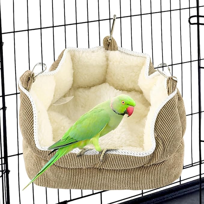 QBLEEV Bird Nest House Winter Warm Bed for Cage Hanging Hammock Soft Plush Snuggle Hut Tent, Parrot Cage Accessories Hideaway Sleeping Bed for Budgie Parakeet Cockatiel Conure Lovebird