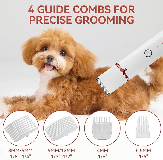 POPET 4-in-1 Cordless Dog Grooming Kit – 2-Speed Clippers, Low-Noise Paw Trimmer & Rechargeable Nail Grinder for Dogs & Cats