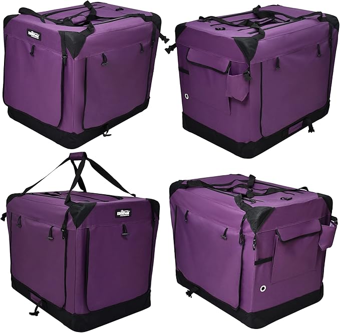EliteField 4-Door Folding Soft Dog Crate with Curtains, Carrying Bag and Fleece Bed (2 Year Warranty), Indoor & Outdoor Pet Home (20" L x 14" W x 14" H, Purple+4 Door Curtains)